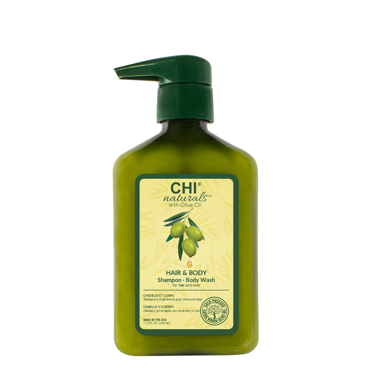 CHI Naturals ar olīveļļu, matu un ķermeņa šampūns, ķermeņa mazgāšanai 340 ml